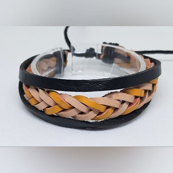 Leather bracelet layered braided brown new e9 - Picture 1 of 1